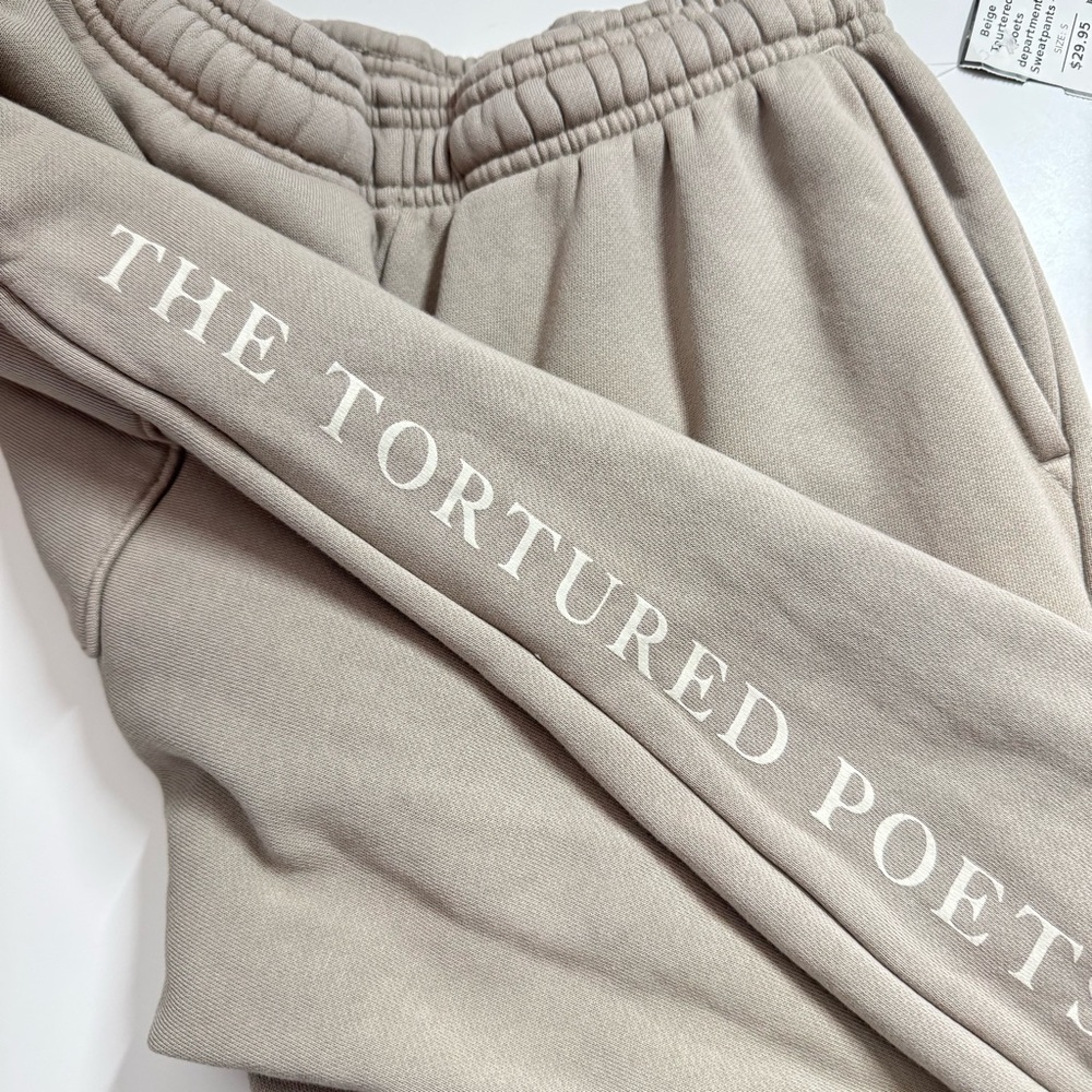 Taylor Swift THE TORTURED POETS DEPARTMENT BEIGE SWEATPANTS - Small - Picture 5 of 8